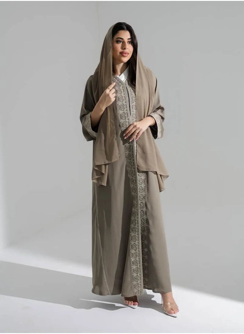 Aara Dusky Grey Abaya with  Embroidery Details along the front