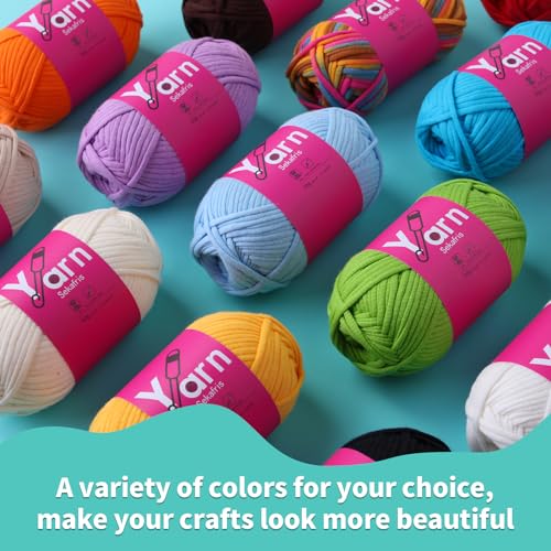 Sekafris Crochet Yarn with Cotton Yarn for Crocheting - Crochet Knitting Yarn for Beginners with Easy-to-See Stitches - Yarns for Crocheting - Chunky Yarns (Golden Yellow+White+Emerald Green) - Image 5