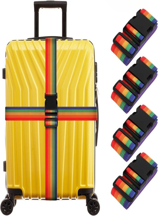 Rasikvar 4 Pack Luggage Straps for Suitcases TSA Approved Travel Belt (Rainbow)