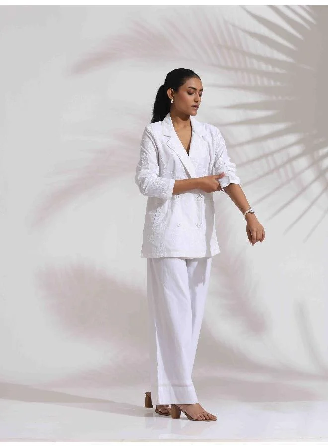 ترو برونز trueBrowns White Cotton Schiffli Jacket Co-ord Set