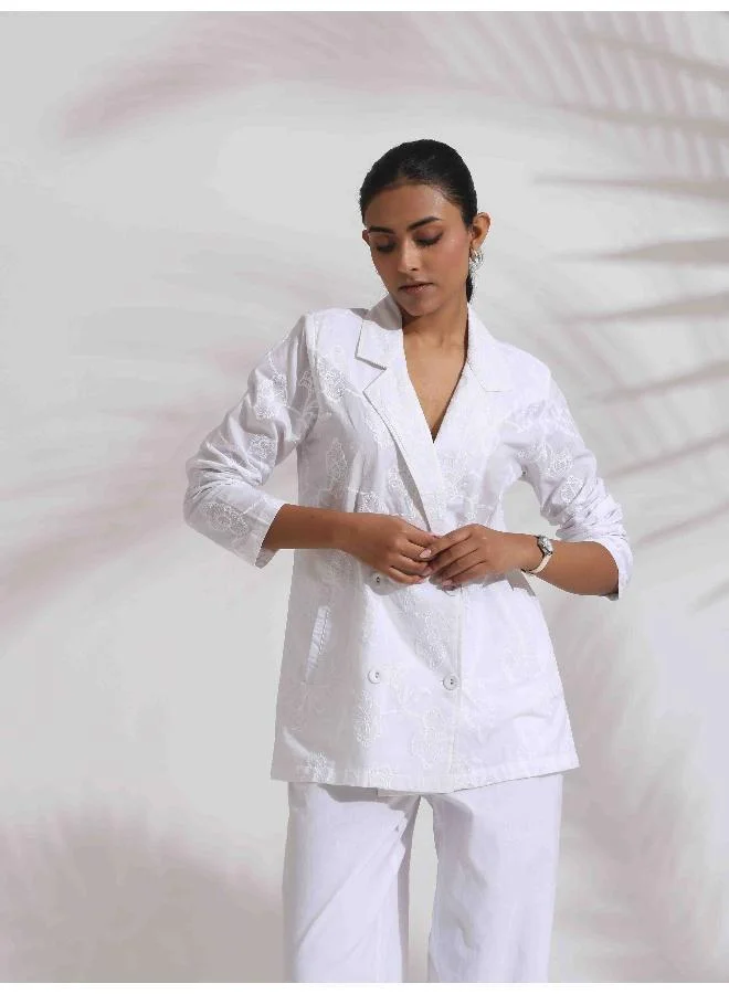 ترو برونز trueBrowns White Cotton Schiffli Jacket Co-ord Set
