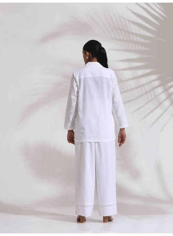 ترو برونز trueBrowns White Cotton Schiffli Jacket Co-ord Set