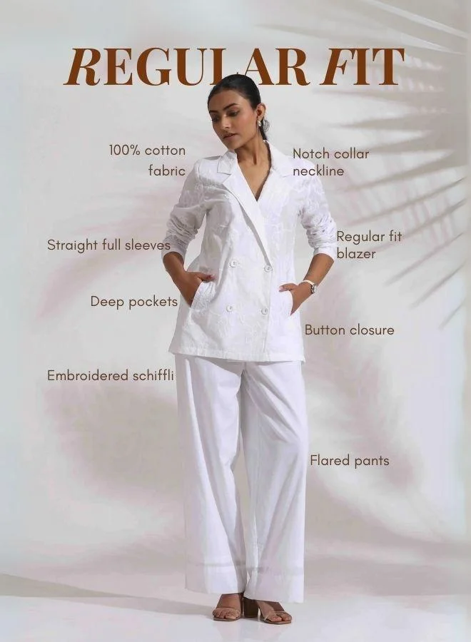 trueBrowns White Cotton Schiffli Jacket Co-ord Set