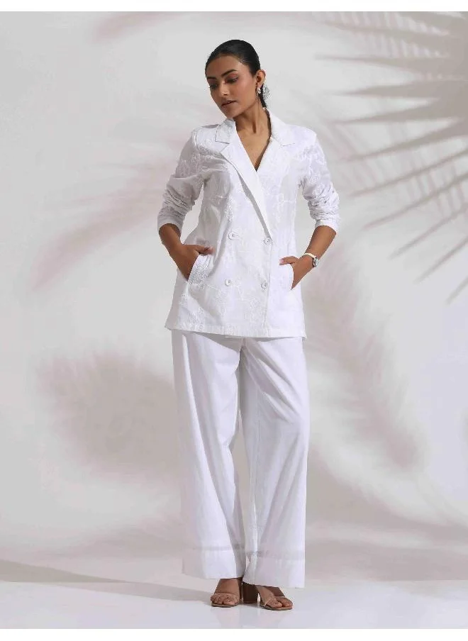 ترو برونز trueBrowns White Cotton Schiffli Jacket Co-ord Set