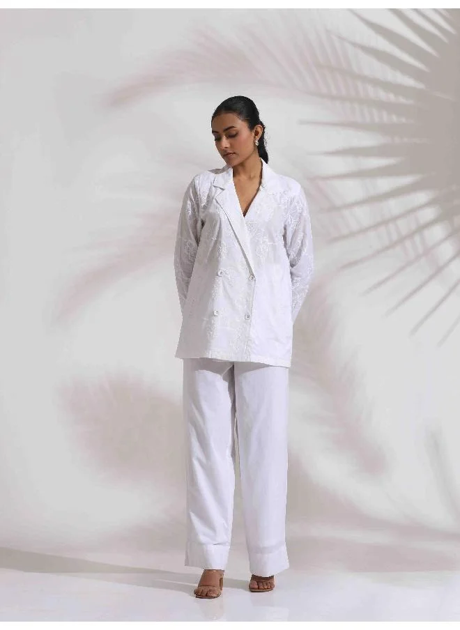 trueBrowns White Cotton Schiffli Jacket Co-ord Set