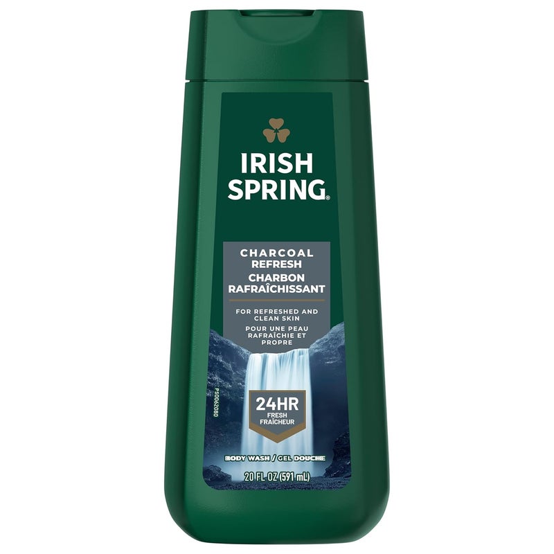 Irish Spring Mens Body Wash Shower Gel Charcoal Refresh 20 Fl Oz Pack of 4