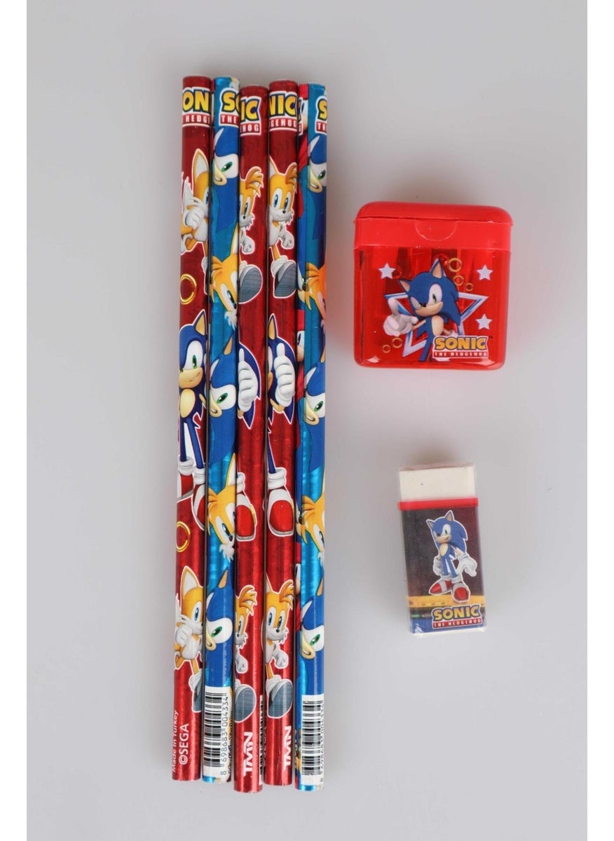 SONIC - Licensed 5-Piece Pencil, Eraser and Sharpener Set - Image 1