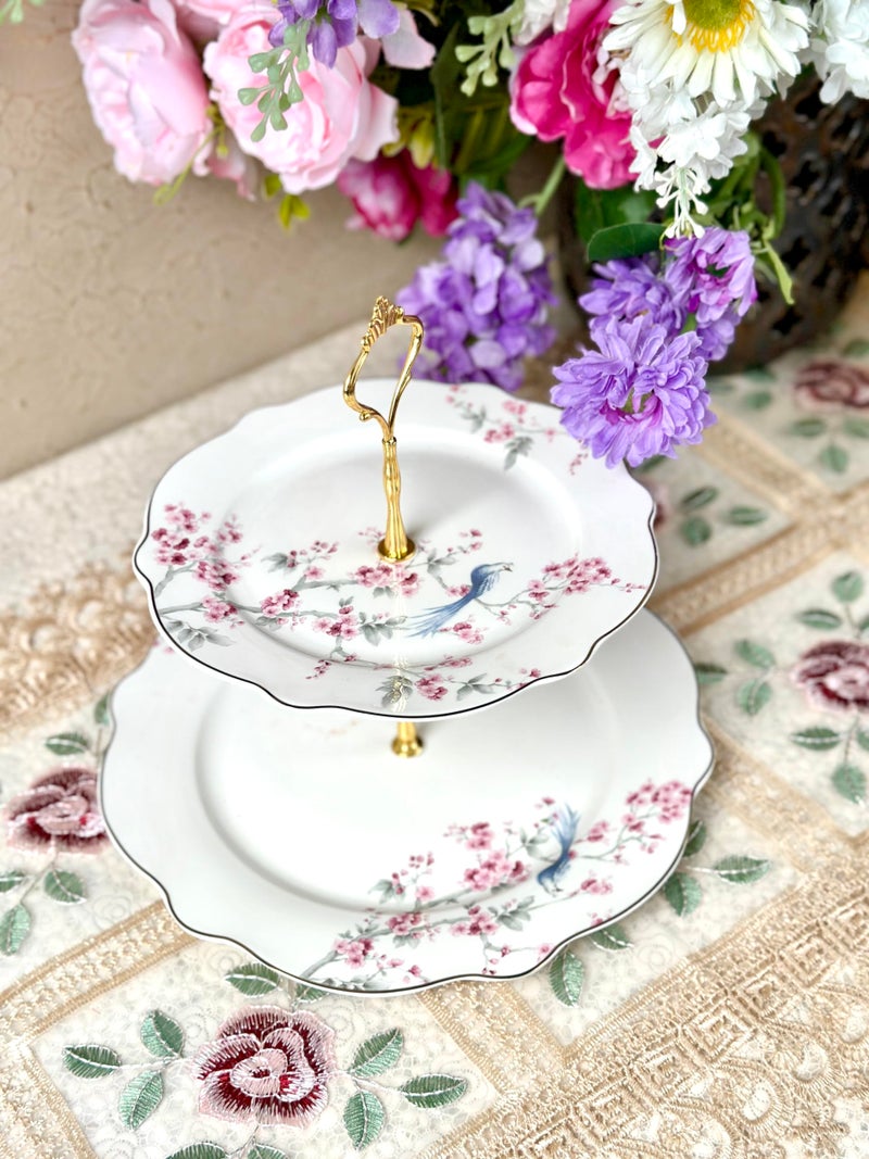 Vigneto Orchid Bliss Two Tier Dessert Stand, Cupcake Display and Cake Stand, Detachable Serving Dessert Tower | Finest Premium Porcelain - Image 2