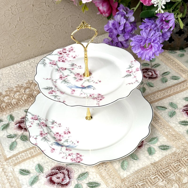 Vigneto Orchid Bliss Two Tier Dessert Stand, Cupcake Display and Cake Stand, Detachable Serving Dessert Tower | Finest Premium Porcelain - Image 1