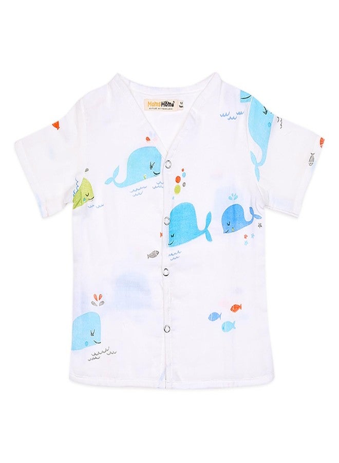 MOM'S HOME Kids Organic Cotton Muslin Co-Ord Set/Shirt & Shorts | Blue Whale (1-2 Years) - Image 3