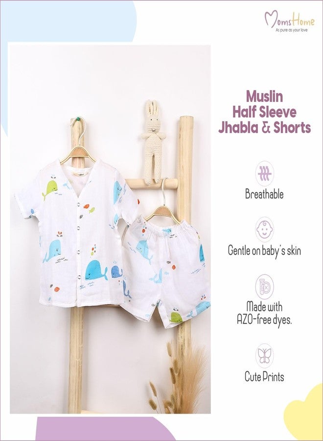 MOM'S HOME Kids Organic Cotton Muslin Co-Ord Set/Shirt & Shorts | Blue Whale (1-2 Years) - Image 5