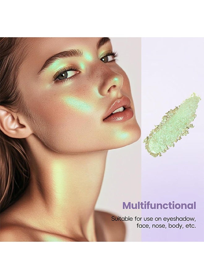 XIXI Bulb's Plan Eyeshadow, Holographic Light Green Glitter Eyeshadow, Multichrome Shimmer Color Shifting Single Eyeshadow, Chameleon Metallic Iridescent Eye Shadow Palette Bouncy Texture Fairy Highlighter Makeup #05 - Image 4