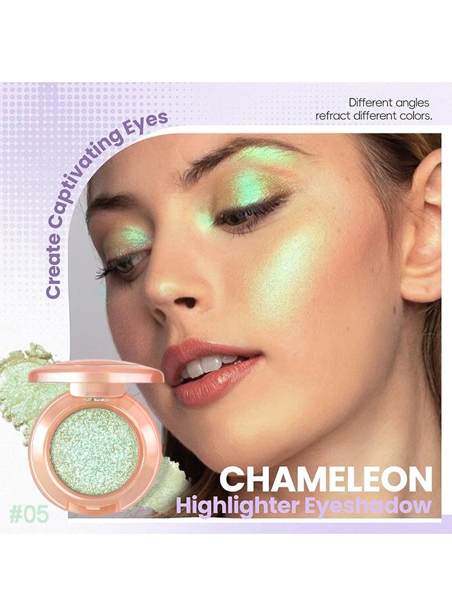 XIXI Bulb's Plan Eyeshadow, Holographic Light Green Glitter Eyeshadow, Multichrome Shimmer Color Shifting Single Eyeshadow, Chameleon Metallic Iridescent Eye Shadow Palette Bouncy Texture Fairy Highlighter Makeup #05 - Image 2