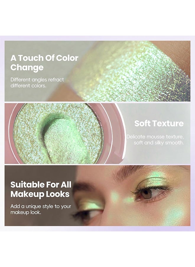 XIXI Bulb's Plan Eyeshadow, Holographic Light Green Glitter Eyeshadow, Multichrome Shimmer Color Shifting Single Eyeshadow, Chameleon Metallic Iridescent Eye Shadow Palette Bouncy Texture Fairy Highlighter Makeup #05 - Image 3