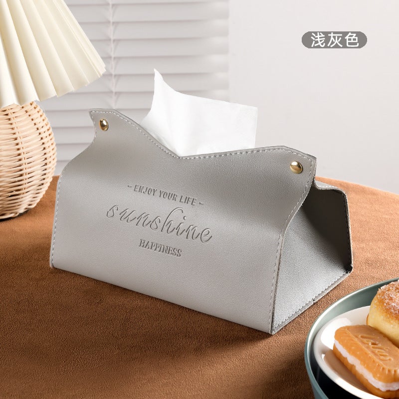 Generic Nordic Leather Tissue Box Creative Living Room Coffee Table Car Mounted Tissue Box Multifunctional Paper Bag Cover Grey 