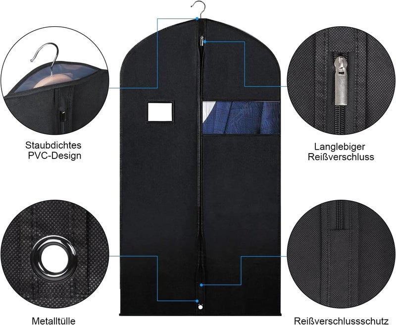 KEEGH Garment Bags for Storage and Travel 101 cm Garment Bags for Hanging Clothes Breathable Suit Covers for Wardrobe with Transparent Window for Suits, Jackets, Coats, Pack of 6 - Image 4
