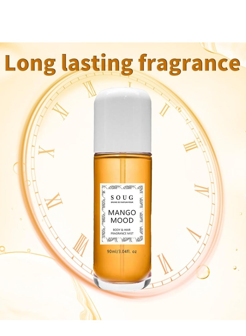 SOUG Mango Mood Face Mist, Vanilla Perfume Spray, Long Lasting Body & Hair Fragrance Mist, Eau De Toilette Spray, Multi-Use Vanilla Body Mist for Women & Girls, Vanilla, Moonstone, Mango, Dragon fruit, Amber (Mango 90ml) - Image 2