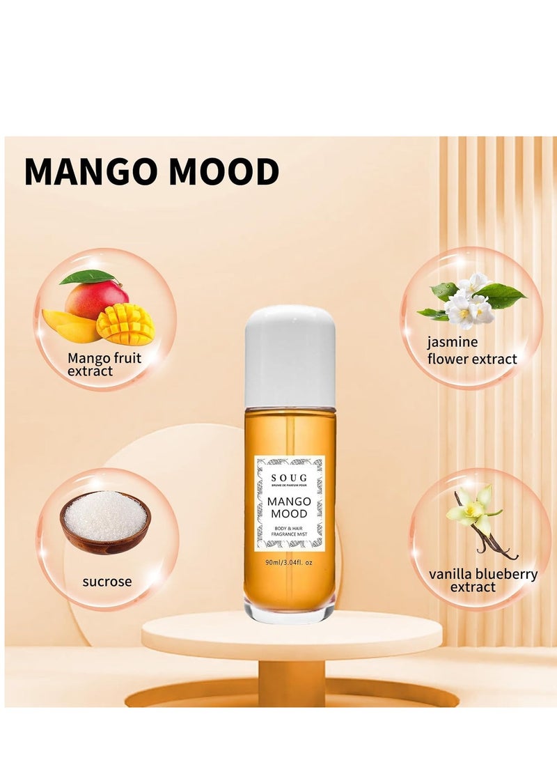 SOUG Mango Mood Face Mist, Vanilla Perfume Spray, Long Lasting Body & Hair Fragrance Mist, Eau De Toilette Spray, Multi-Use Vanilla Body Mist for Women & Girls, Vanilla, Moonstone, Mango, Dragon fruit, Amber (Mango 90ml) - Image 3