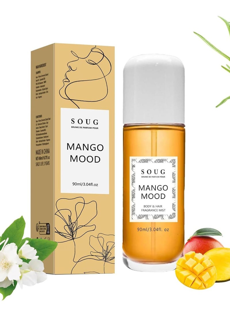 SOUG Mango Mood Face Mist, Vanilla Perfume Spray, Long Lasting Body & Hair Fragrance Mist, Eau De Toilette Spray, Multi-Use Vanilla Body Mist for Women & Girls, Vanilla, Moonstone, Mango, Dragon fruit, Amber (Mango 90ml) - Image 1
