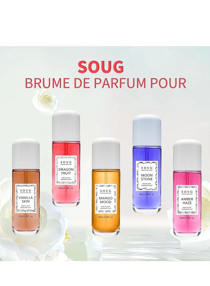 SOUG Mango Mood Face Mist, Vanilla Perfume Spray, Long Lasting Body & Hair Fragrance Mist, Eau De Toilette Spray, Multi-Use Vanilla Body Mist for Women & Girls, Vanilla, Moonstone, Mango, Dragon fruit, Amber (Mango 90ml) - Image 4
