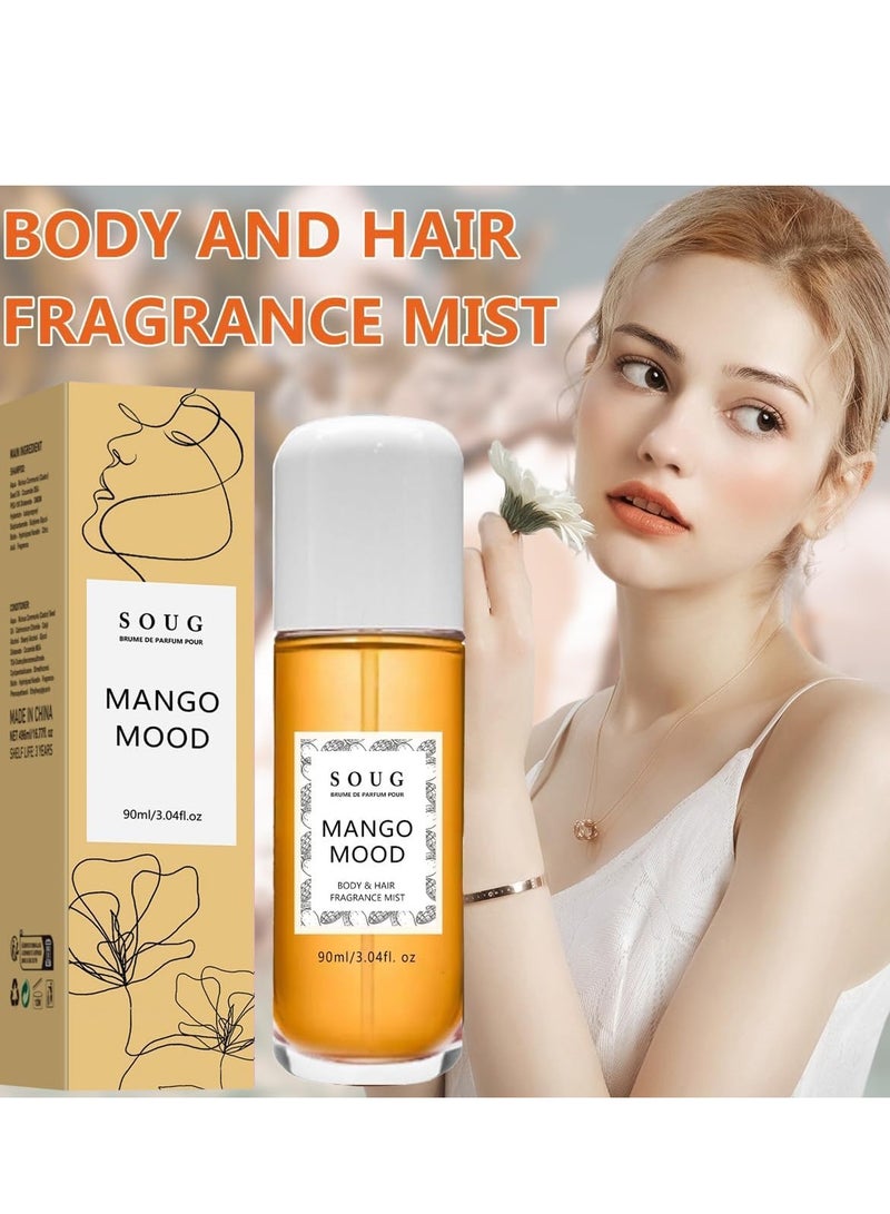 SOUG Mango Mood Face Mist, Vanilla Perfume Spray, Long Lasting Body & Hair Fragrance Mist, Eau De Toilette Spray, Multi-Use Vanilla Body Mist for Women & Girls, Vanilla, Moonstone, Mango, Dragon fruit, Amber (Mango 90ml) - Image 5