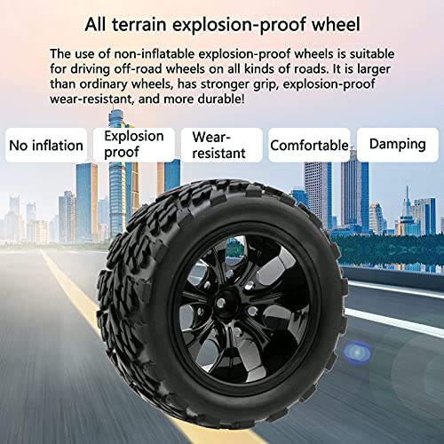 Rowiz 4X 1:10 RC Monster Truck Car Wheels Rubber RC Tires with 7 Spokes Wheel Rim Black RC Parts - Image 5