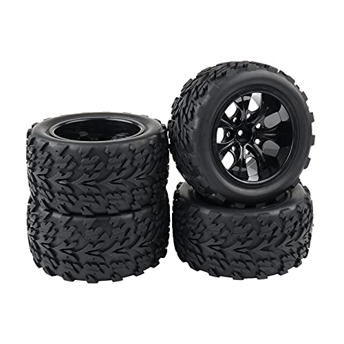 Rowiz 4X 1:10 RC Monster Truck Car Wheels Rubber RC Tires with 7 Spokes Wheel Rim Black RC Parts - Image 1
