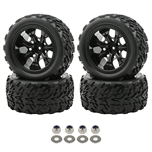 Rowiz 4X 1:10 RC Monster Truck Car Wheels Rubber RC Tires with 7 Spokes Wheel Rim Black RC Parts - Image 2