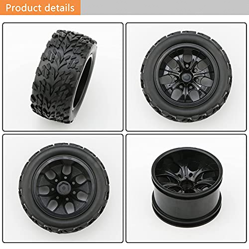 Rowiz 4X 1:10 RC Monster Truck Car Wheels Rubber RC Tires with 7 Spokes Wheel Rim Black RC Parts - Image 3