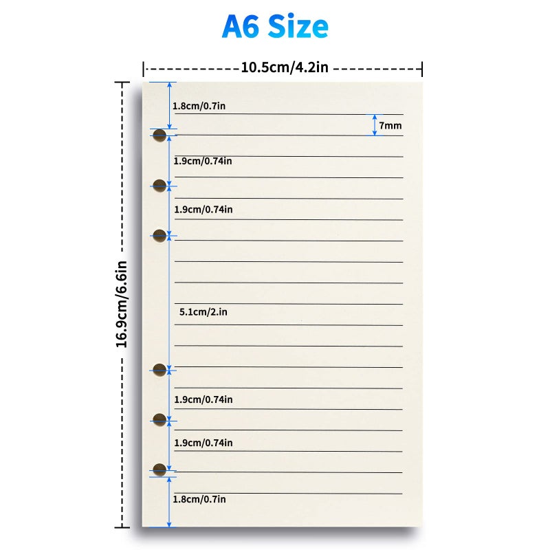 Tofun A6 Refillable Paper for 6-Ring Binders, Planner, Traveller Journal, Notebook, Dairy - 7mm Ruled Filler Paper Insert, 80 Sheets 160 Pages, Lined - Image 2