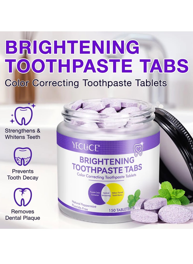 Yecuce 150Pcs Brightening Toothpaste Tabs with Nano Hydroxyapatite for Teeth Whitening Fresh Breath Remineralizing Tablets Toothpaste with Coconut Oil Peppermint Purple Toothpaste Tablets  - Image 2
