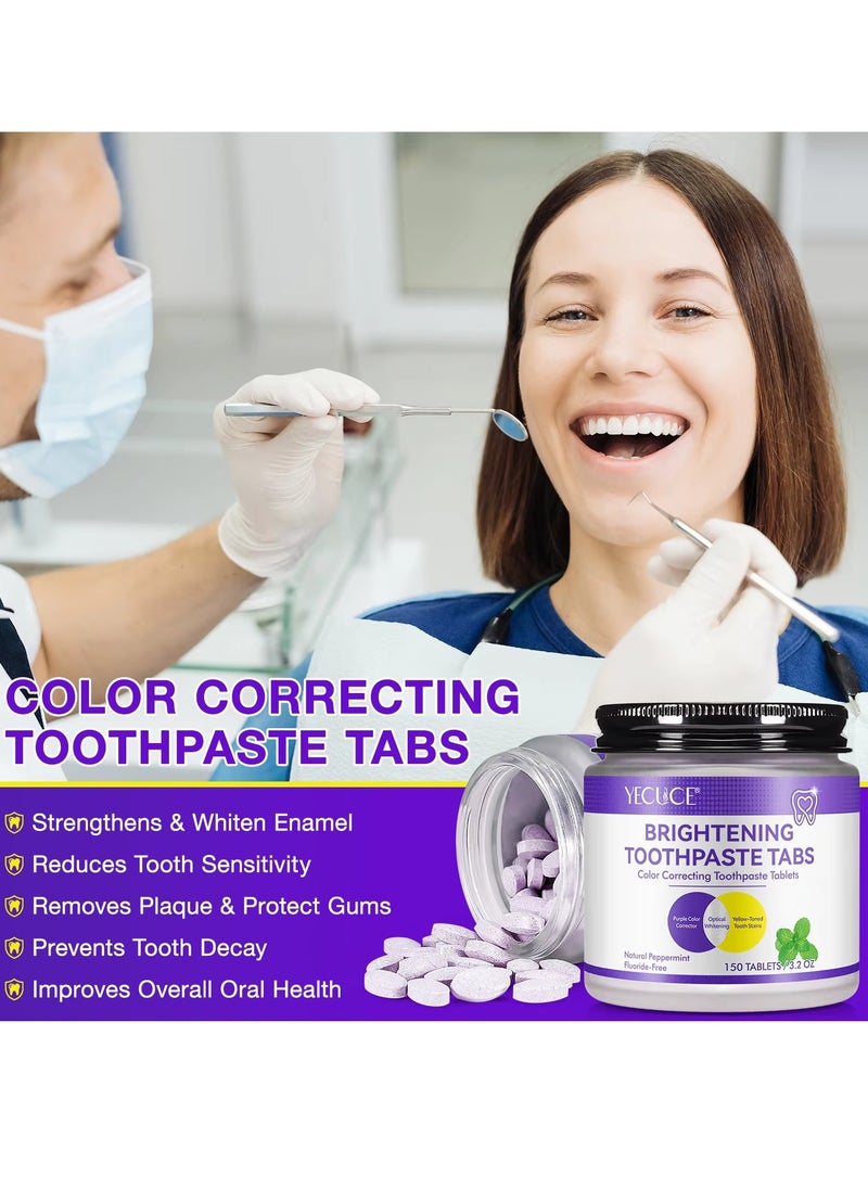 Yecuce 150Pcs Brightening Toothpaste Tabs with Nano Hydroxyapatite for Teeth Whitening Fresh Breath Remineralizing Tablets Toothpaste with Coconut Oil Peppermint Purple Toothpaste Tablets  - Image 4