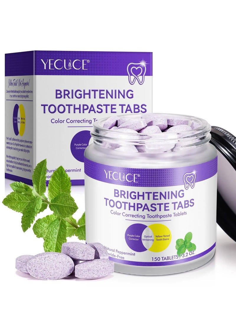 Yecuce 150Pcs Brightening Toothpaste Tabs with Nano Hydroxyapatite for Teeth Whitening Fresh Breath Remineralizing Tablets Toothpaste with Coconut Oil Peppermint Purple Toothpaste Tablets  - Image 1