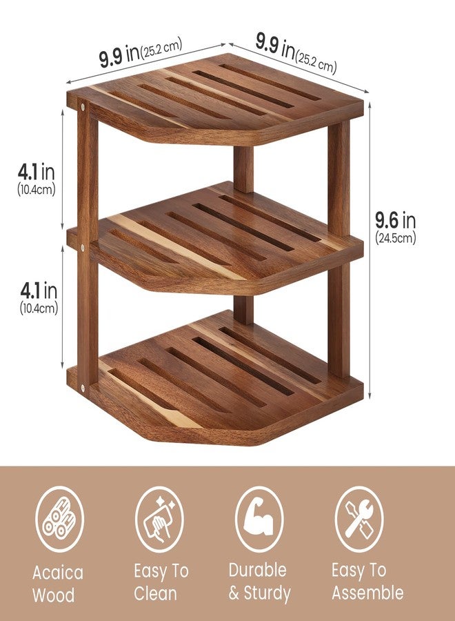 VERTORGAN 3 Tier Acacia Wood Corner Shelf,Dish Drying Rack,Plate Organizer,Kitchen Spice Rack for Countertop and Cabinet,Pantry Organization and Storage - Image 4