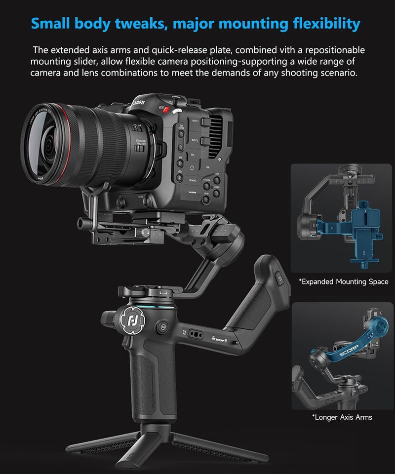 FeiyuTech SCORP 3 KIT Gimbal Stabilizer for DSLR and Mirrorless Camera,Built-in AI Tracking,Detachable Handle,3-Axis Gimbal for Sony/Canon/Nikon/Fujifilm, Max 7.721lbs,Touch Screen with Case - Image 4