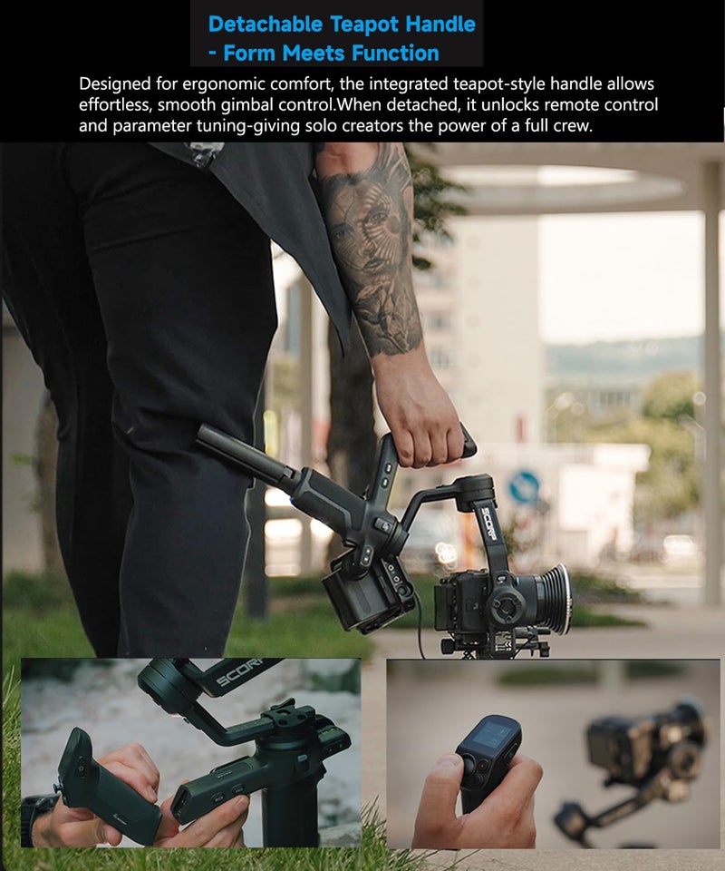 FeiyuTech SCORP 3 KIT Gimbal Stabilizer for DSLR and Mirrorless Camera,Built-in AI Tracking,Detachable Handle,3-Axis Gimbal for Sony/Canon/Nikon/Fujifilm, Max 7.721lbs,Touch Screen with Case - Image 2