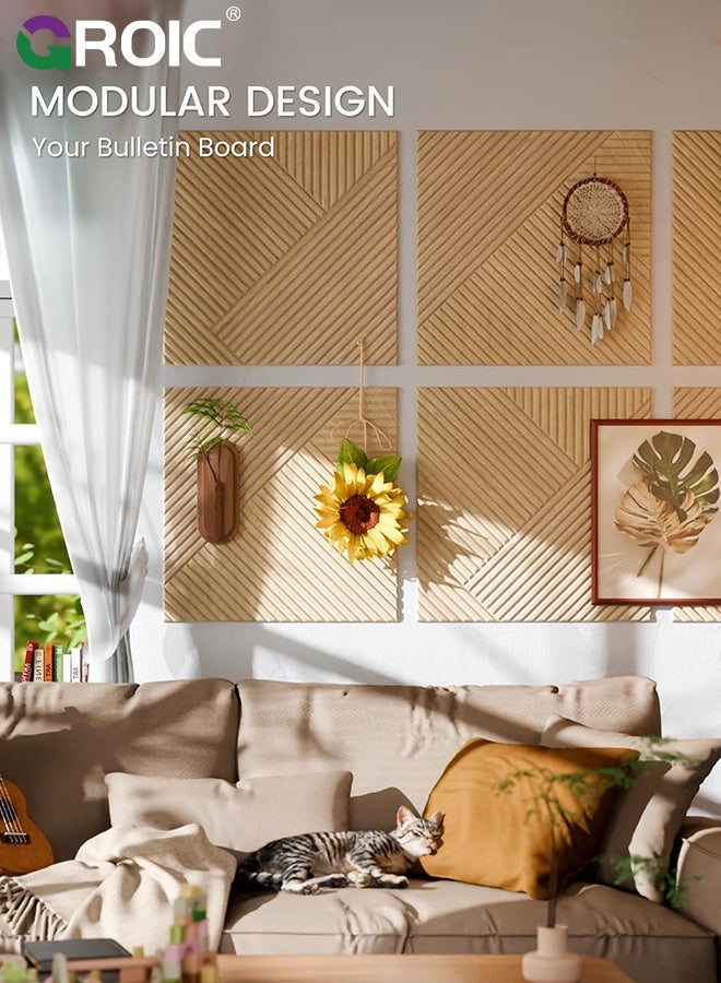 GROIC "6pcs Large Cork Boards for Walls 30 x 30cm,Felt Bulletin Board Wall Panels,Felt Wall Tiles for Home, Office & Classroom Vision Board,Self-adhesive wall background decoration photo wall(oak) " - Image 4