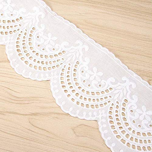 VU100 Scalloped Eyelet Beige Cotton Lace Ribbon Trim, 4 Inches Wide 5 Yards Vintage Crochet Lace Trim Fabric by The Yard, Gift Wrapping for Sewing Crafts DIY Bridal Dress Blankets Wedding Decoration - Image 3