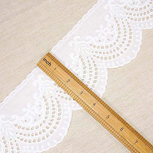 VU100 Scalloped Eyelet Beige Cotton Lace Ribbon Trim, 4 Inches Wide 5 Yards Vintage Crochet Lace Trim Fabric by The Yard, Gift Wrapping for Sewing Crafts DIY Bridal Dress Blankets Wedding Decoration - Image 2