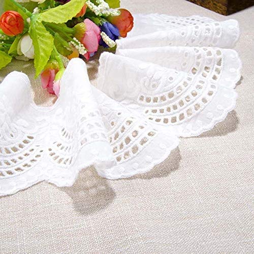 VU100 Scalloped Eyelet Beige Cotton Lace Ribbon Trim, 4 Inches Wide 5 Yards Vintage Crochet Lace Trim Fabric by The Yard, Gift Wrapping for Sewing Crafts DIY Bridal Dress Blankets Wedding Decoration - Image 4