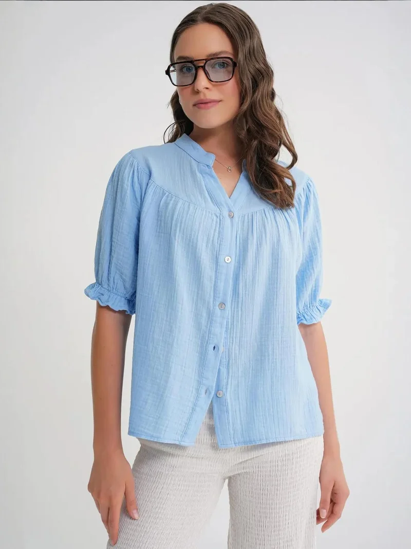 MixRay Mixray Linen Blend Short Sleeve Buttoned Shirt