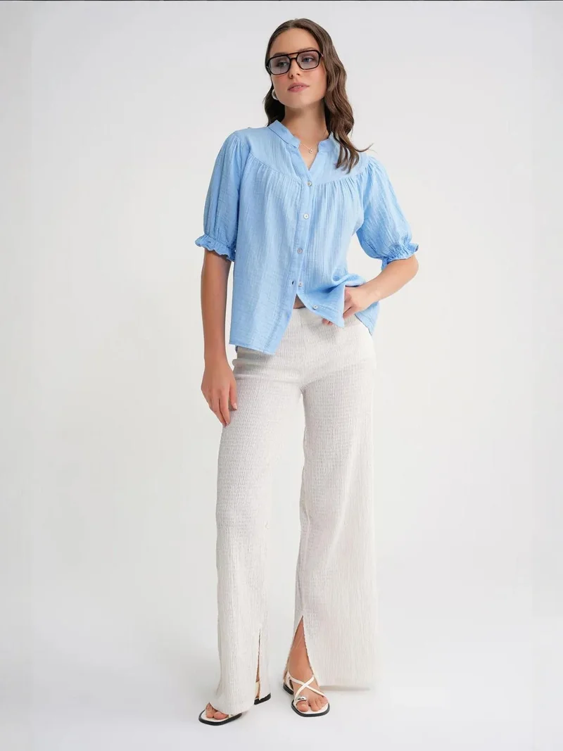 MixRay Mixray Linen Blend Short Sleeve Buttoned Shirt