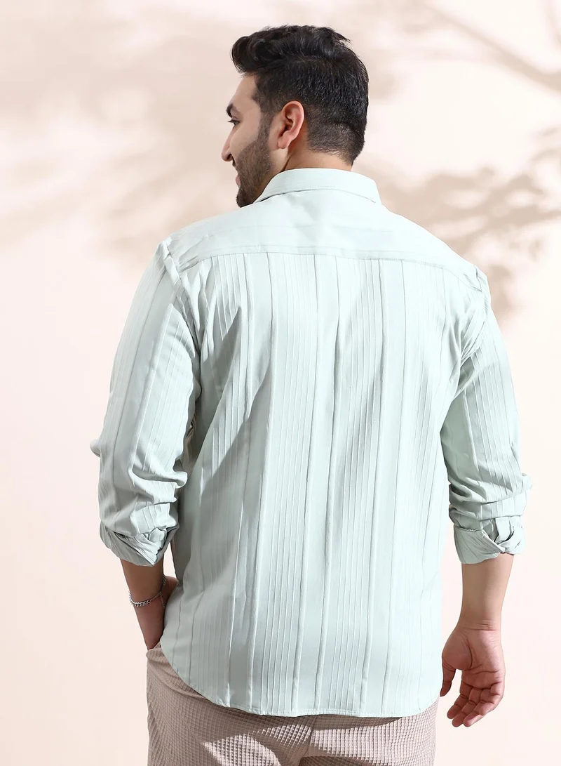 Instafab Plus  Men's Cloud Grey Unbalanced-Ridge Relaxed Shirt For Casual Wear | Spread Collar | Long Cuffed Sleeves | Button Closure | Plus Size Shirt Crafted With Comfort Fit For Everyday Wear for Men | Best Price UAE