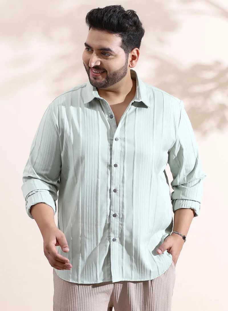 Instafab Plus Men's Cloud Grey Unbalanced-Ridge Relaxed Shirt For Casual Wear | Spread Collar | Long Cuffed Sleeves | Button Closure | Plus Size Shirt Crafted With Comfort Fit For Everyday Wear