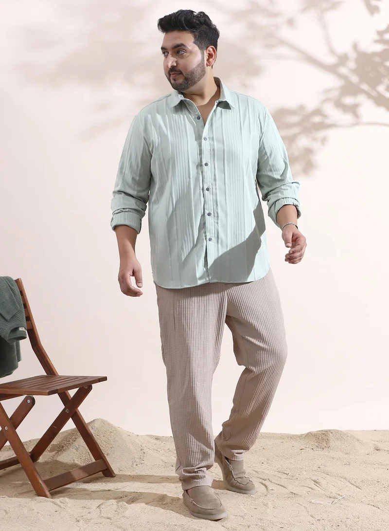 Instafab Plus  Men's Cloud Grey Unbalanced-Ridge Relaxed Shirt For Casual Wear | Spread Collar | Long Cuffed Sleeves | Button Closure | Plus Size Shirt Crafted With Comfort Fit For Everyday Wear for Men | Best Price UAE