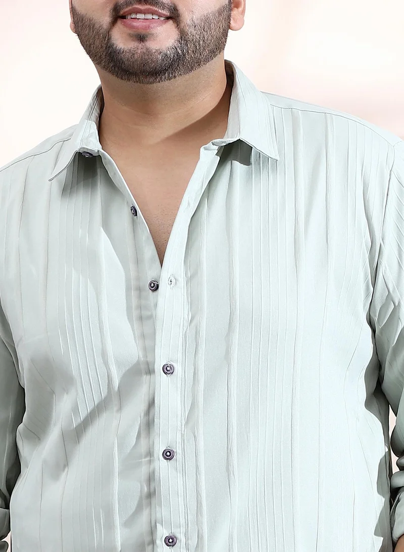 Instafab Plus  Men's Cloud Grey Unbalanced-Ridge Relaxed Shirt For Casual Wear | Spread Collar | Long Cuffed Sleeves | Button Closure | Plus Size Shirt Crafted With Comfort Fit For Everyday Wear for Men | Best Price UAE