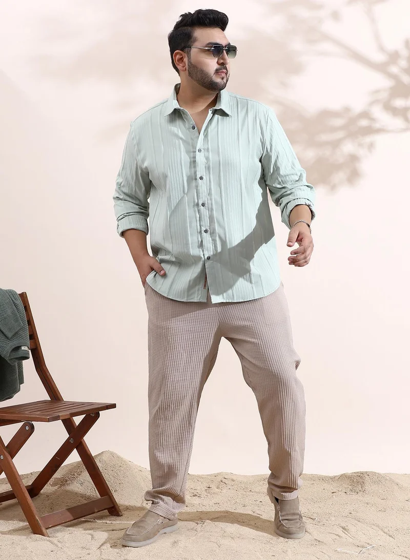 Instafab Plus  Men's Cloud Grey Unbalanced-Ridge Relaxed Shirt For Casual Wear | Spread Collar | Long Cuffed Sleeves | Button Closure | Plus Size Shirt Crafted With Comfort Fit For Everyday Wear for Men | Best Price UAE