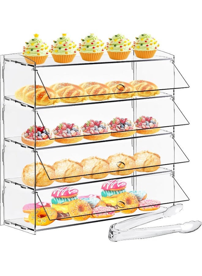 TPGP حافظة عرض المعجنات TPGP 4 صينية من الأكريليك، خزانة عرض المخبوزات، رف عرض الكعك القابل للإزالة، حافظة عرض الكب كيك، طاولة عرض للبيع مع ملقط تقديم الكعك للحفلات والمقاهي والمخابز - Image 1