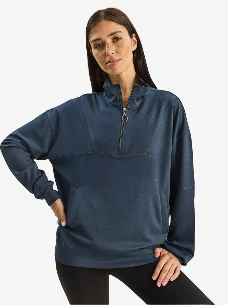 Bianco Lucci LUCCI Relaxed Fit Zipper Collar Knitted Sweatshirt
