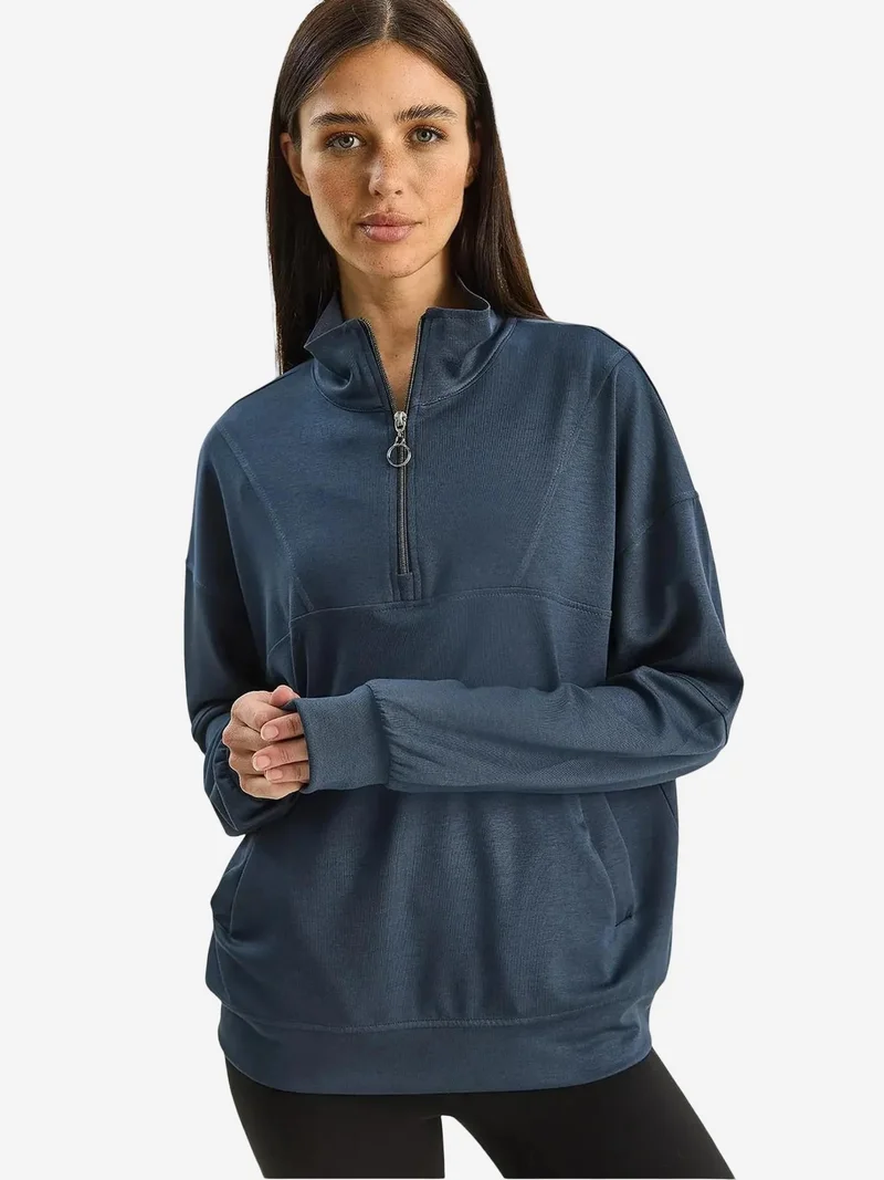 Bianco Lucci LUCCI Relaxed Fit Zipper Collar Knitted Sweatshirt